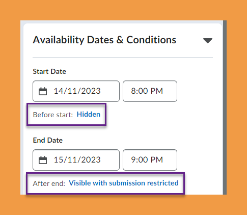 Options for visibility before and after start and end dates